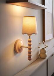 ValueLights Bobbins Pastel Bobble Wall Light & Natural Linen Trim Lamp Shade in Pale Pink
