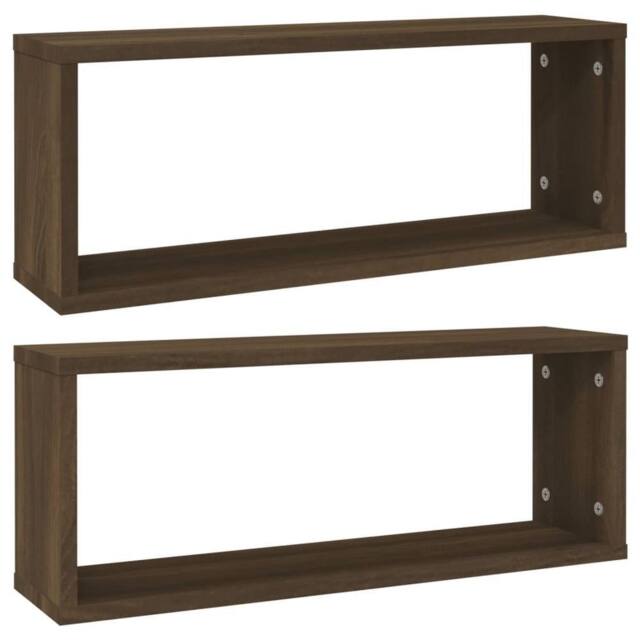 Berkfield Home Wall Cube Shelves 2 pcs Brown Oak 60x15x23 cm Engineered Wood - Size: 60 x 15 x 23 cm