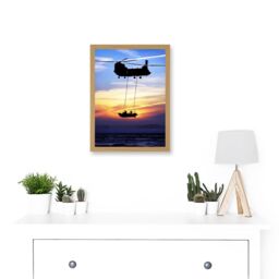 Artery8 Military UK British Chinook Helicopter Royal Marines Artwork Framed Wall Art Print A4 in Light Oak - thumbnail 2