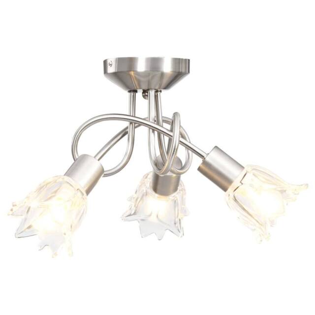 Berkfield Home Elegant Ceiling Lamp with Transparent Glass Shades for 3 E14 Bulb in Silver - image 1
