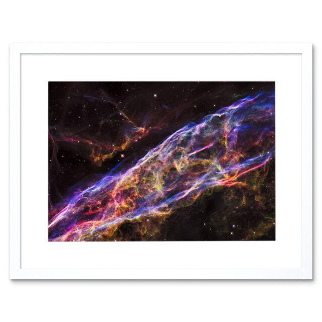 Artery8 Wall Art Print Hubble Space Astronomy Veil Nebula Supernova Remnant Blast Wave Stunning Massive Star Debris Remains Artwork Framed 9X7 Inch - image 1