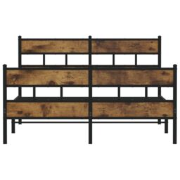 Berkfield Home Metal Bed Frame without Mattress Smoked Oak 150x200 cm King Size in Brown - thumbnail 4