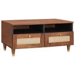Berkfield Home Coffee Tables with Drawer with Shelf with Storage Brown Cane and… - thumbnail 2