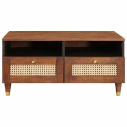 Berkfield Home Coffee Tables with Drawer with Shelf with Storage Brown Cane and… - thumbnail 3