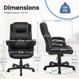 KORVIXA Executive Desk Chair Lumbar Support Big & Tall Computer Chair in Black - Size: 100 cm x 100 cm - thumbnail 2