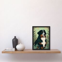 Artery8 Bernese Mountain Dog in Wildflower Field Modern Illustration Artwork Framed Wall Art Print A4 in Black - thumbnail 2