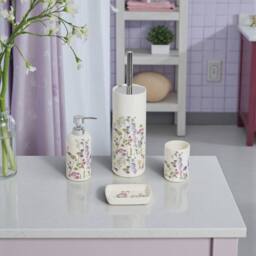 Showerdrape Meadow Wild Flowers Floral 4 Piece Bathroom Accessory Set in White
