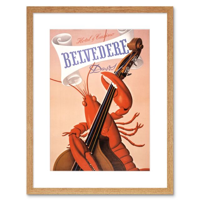 "Artery8 Wall Art Print Belvedere Hotel Casino Lobster Cello Davos Artwork Framed 9X7 Inch in Beige - Size: W7"" x H9""" - image 1