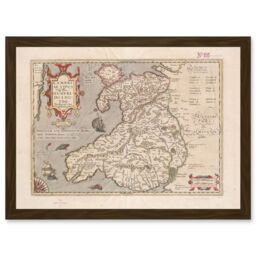 Artery8 Hondius 1633 Welsh Latin Early Map Wales Cymru Artwork Framed Wall Art Print A4 in Brown - thumbnail 1
