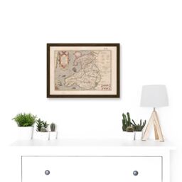 Artery8 Hondius 1633 Welsh Latin Early Map Wales Cymru Artwork Framed Wall Art Print A4 in Brown - thumbnail 2