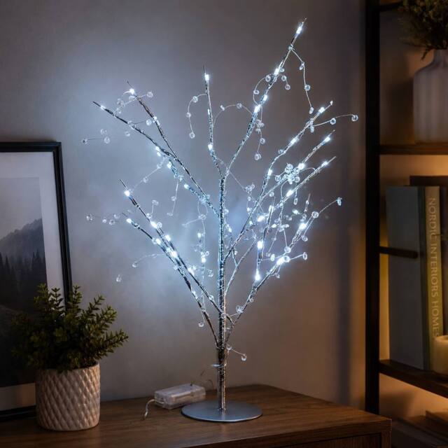 SPOT ON DEALZ 48 LED Silver Twig Tree with Jewelled Lights Christmas Decor - image 1