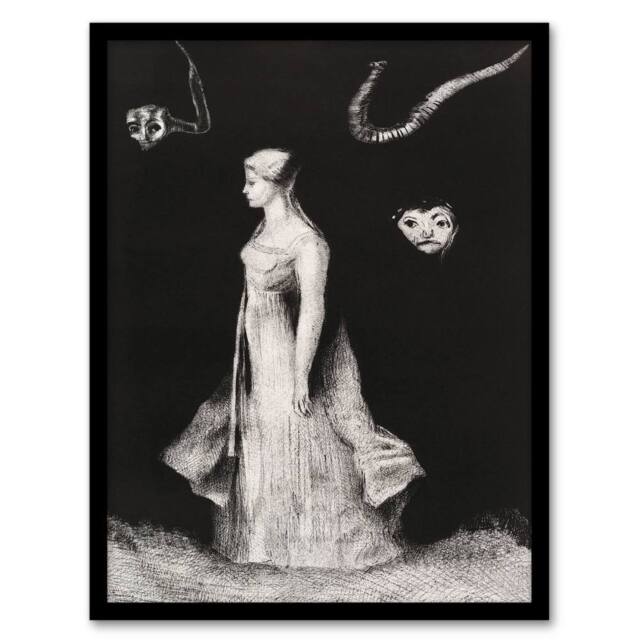 Artery8 Odilon Redon Framed Wall Art Print Haunting Ghostly Female Figure in Black - Size: A4 - image 1