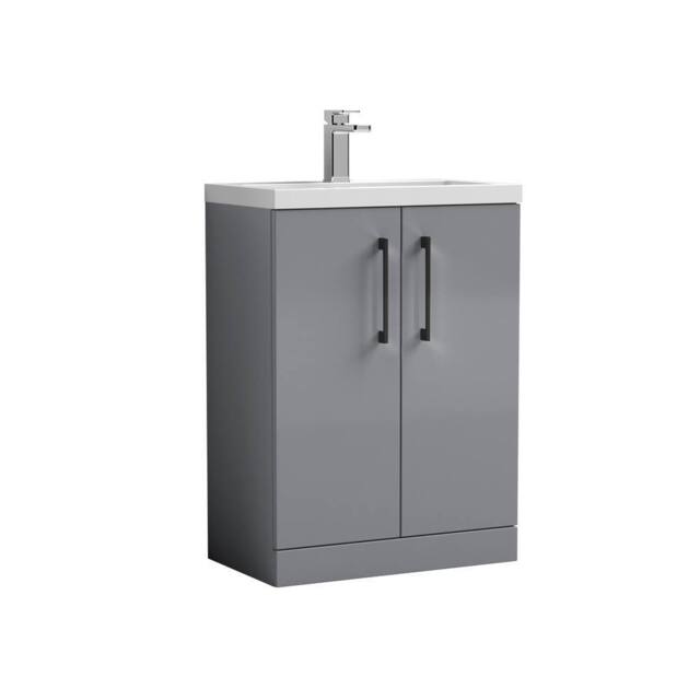 Balterley Bathroom Vanity Basin Unit, Black Handles, 600mm, Satin Grey - image 1