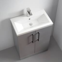 Balterley Bathroom Vanity Basin Unit, Black Handles, 600mm, Satin Grey - thumbnail 3