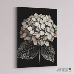 "Artery8 Hydrangea Flower Bloom Black White Canvas Wall Art Print in Grey - Size: W18"" x H24""" - thumbnail 2