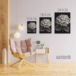 "Artery8 Hydrangea Flower Bloom Black White Canvas Wall Art Print in Grey - Size: W18"" x H24""" - thumbnail 4
