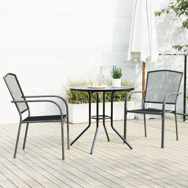 Berkfield Home Stackable Garden Chair Set 3 pcs Anthracite Powder-coated Steel in Black - image 1