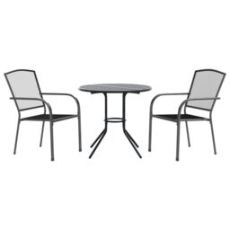 Berkfield Home Stackable Garden Chair Set 3 pcs Anthracite Powder-coated Steel in Black - thumbnail 2