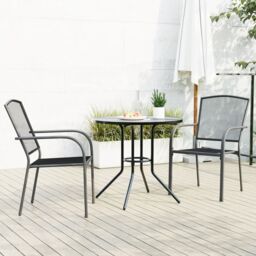 Berkfield Home Stackable Garden Chair Set 3 pcs Anthracite Powder-coated Steel in Black - thumbnail 1