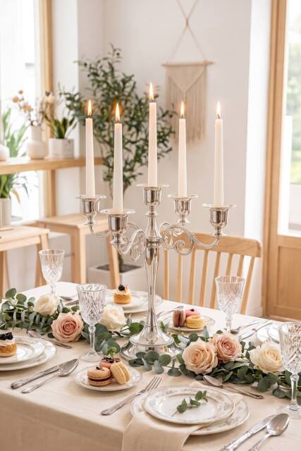 Living and Home 5-Arm Vintage Candelabra Metal Candle Holder in Silver - image 1