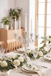Living and Home 5-Arm Vintage Candelabra Metal Candle Holder in Silver - thumbnail 2