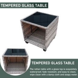 FURNITURE ONE 3 Pieces Outdoor PE Rattan Bistro Set, with Tempered Glass Top Coffee Table in Natural - Size: 1 Pack - thumbnail 2