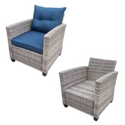 FURNITURE ONE 3 Pieces Outdoor PE Rattan Bistro Set, with Tempered Glass Top Coffee Table in Natural - Size: 1 Pack - thumbnail 3