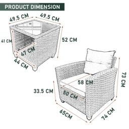 FURNITURE ONE 3 Pieces Outdoor PE Rattan Bistro Set, with Tempered Glass Top Coffee Table in Natural - Size: 1 Pack - thumbnail 6