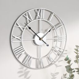 OHS Large Wall Clock Roman Numerals Skeleton Big Open Round Face in Silver