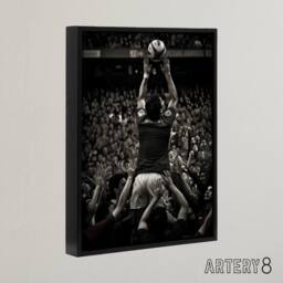 "Artery8 Rugby Sport Lineout Catch Framed Canvas Wall Art Print in Black - Size: W12"" x H16""" - thumbnail 2