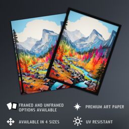 Artery8 Wall Art Print Colourful Yosemite National Park Forest Landscape Framed - Size: A4 - thumbnail 2