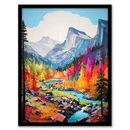 Artery8 Wall Art Print Colourful Yosemite National Park Forest Landscape Framed - Size: A4 - thumbnail 1