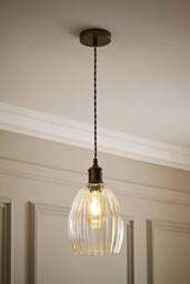 ValueLights Cheltenham Clear Ribbed Glass Dome Pendant Ceiling Light with Bulb in Bronze - thumbnail 2