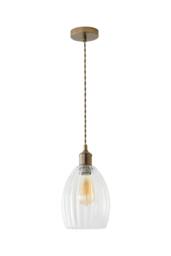 ValueLights Cheltenham Clear Ribbed Glass Dome Pendant Ceiling Light with Bulb in Bronze - thumbnail 6