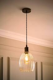 ValueLights Cheltenham Clear Ribbed Glass Dome Pendant Ceiling Light with Bulb in Bronze - thumbnail 1