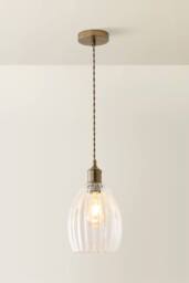 ValueLights Cheltenham Clear Ribbed Glass Dome Pendant Ceiling Light with Bulb in Bronze - thumbnail 3