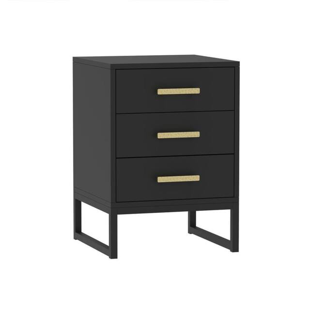 Melody Maison Pair Of Black 3 Drawer Bedside Tables - Luna Black Range - image 1