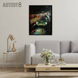 "Artery8 Classic Sports Car Night Race Racing Framed Canvas Wall Art Print in Black - Size: W12"" x H16""" - thumbnail 3