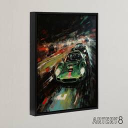 "Artery8 Classic Sports Car Night Race Racing Framed Canvas Wall Art Print in Black - Size: W12"" x H16""" - thumbnail 2