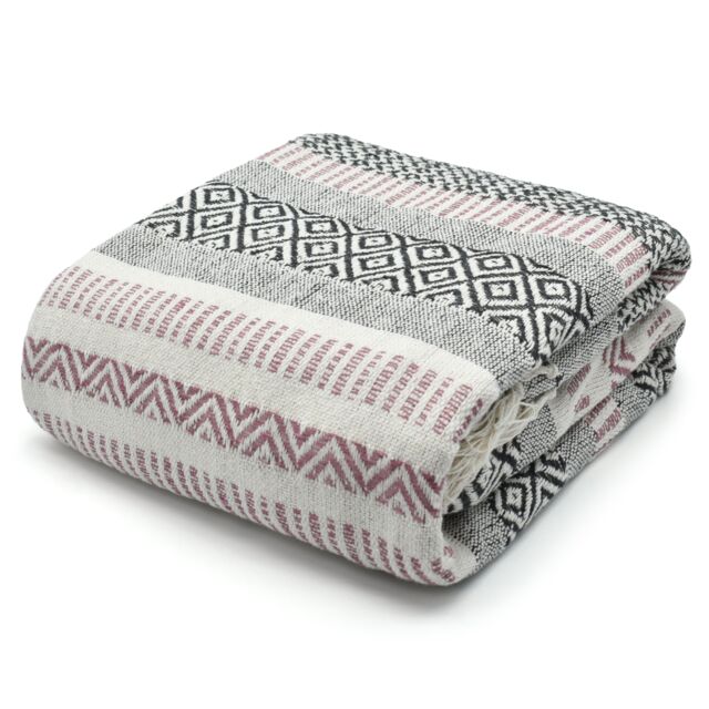 Velosso Thermal Soft Jacquard Sherpa Throw, Warm Blanket with Tassled Edging in Dusty Pink - Size: 75 cm x 100 cm