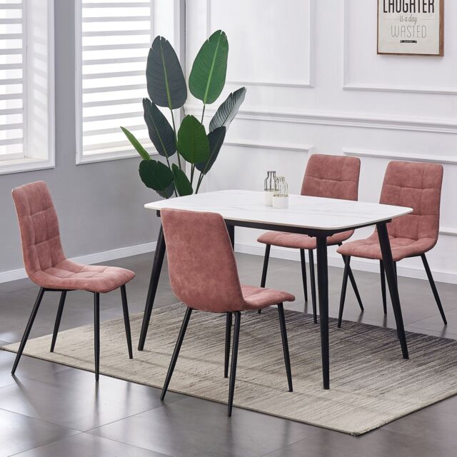 MCC Direct Set of 4 Faux Suede Leather Dining Chairs Henri in Dusty Pink - image 1