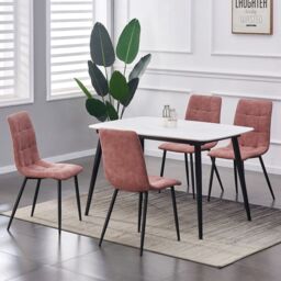 MCC Direct Set of 4 Faux Suede Leather Dining Chairs Henri in Dusty Pink