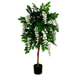 Leaf 130cm Luxury Artificial Wisteria Tree White Flowers Premium Range in Green