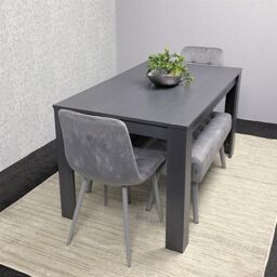 KOSY KOALA Modern Dark Grey Dining Table Set with 2 Grey Velvet Chairs & 2 Grey Benches in Brown - thumbnail 4