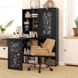 Wyld Haus Havizi 98cm Black 3 Section Fold Out Work Desk Chalkboard & Storage - thumbnail 3