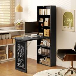 Wyld Haus Havizi 98cm Black 3 Section Fold Out Work Desk Chalkboard & Storage - thumbnail 9
