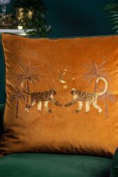 Wylder Tropics Dusk Monkey Embroidered Piped Velvet Cushion in Orange - Size: 50 cm x 50 cm - thumbnail 5