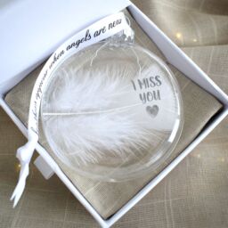 Amaya Rose Ltd In Memory of I Miss You Feather Round Bauble Gift Boxed. Memorial in Clear - thumbnail 4