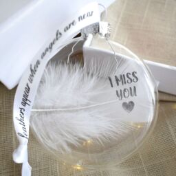 Amaya Rose Ltd In Memory of I Miss You Feather Round Bauble Gift Boxed. Memorial in Clear - thumbnail 5