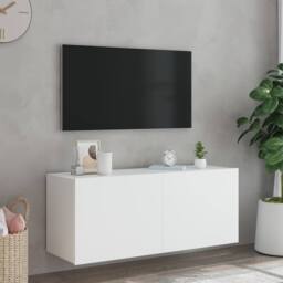 Berkfield Home TV Wall Cabinet with LED Lights White 100x35x41 cm - Size: 100 x 35 x 41 cm - thumbnail 5